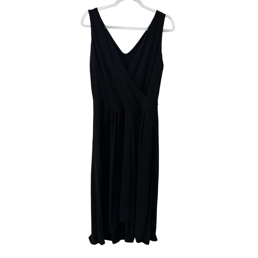 Boden Black Wrap Front Sleeveless Jersey Midi Dress US 10R J0275 V-Neck Solid